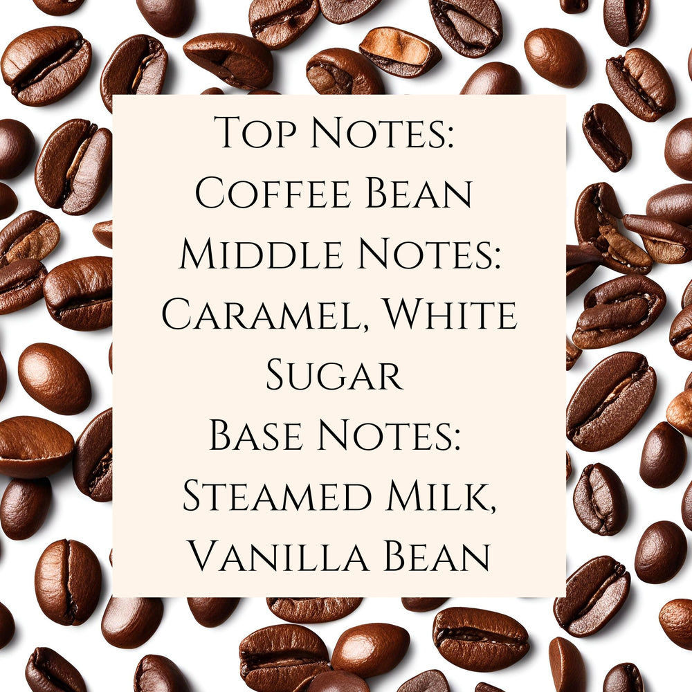 Text fragrance Description for Coffee Shoppe. Top Notes: Coffee Bean Middle Notes: Caramel, White Sugar Base Notes: Steamed Milk, Vanilla Bean.