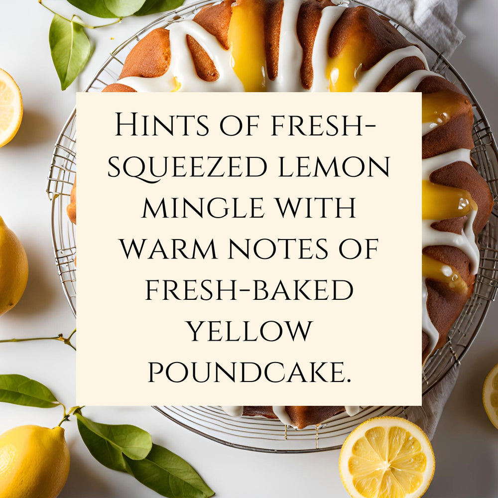 text fragrance Description for Lemon Bundt Cake. Hints of fresh- 
squeezed lemon mingle with warm notes of fresh- baked yellow poundcake.