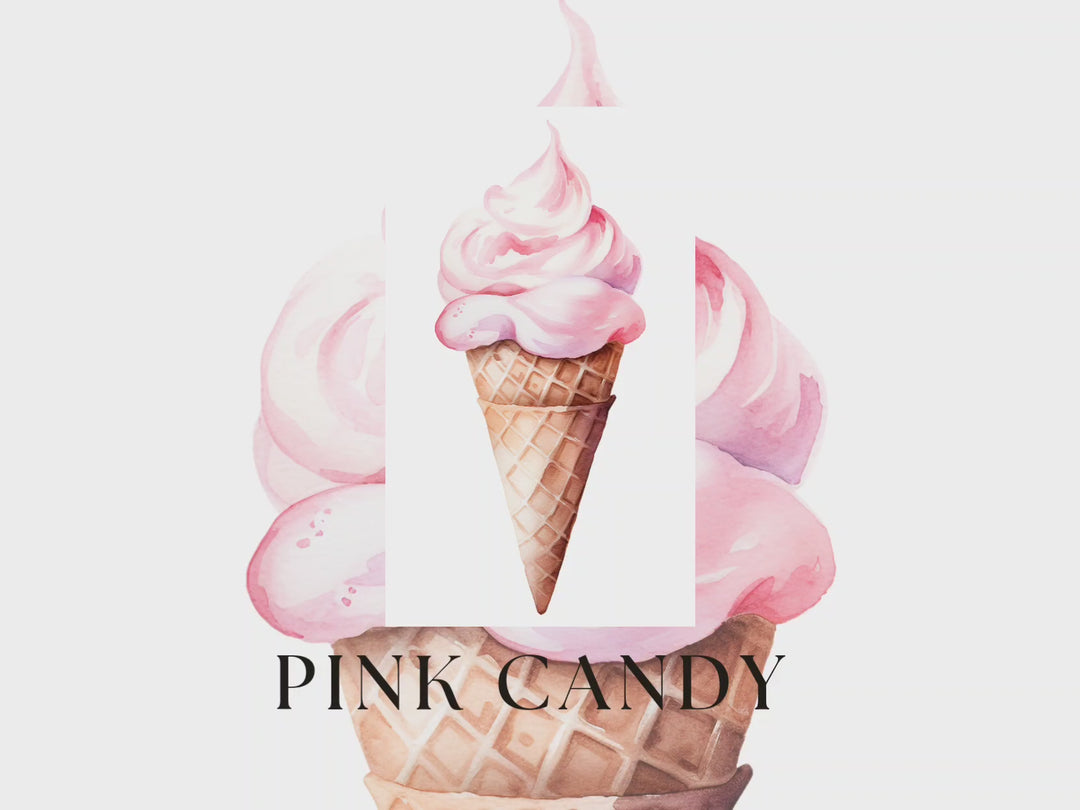 text fragrance description for Pink Candy. Top notes: Cotton candy, lemon drop. Middle Notes: Raspberry, Caramel. Base Notes: Vanilla, Light musk.