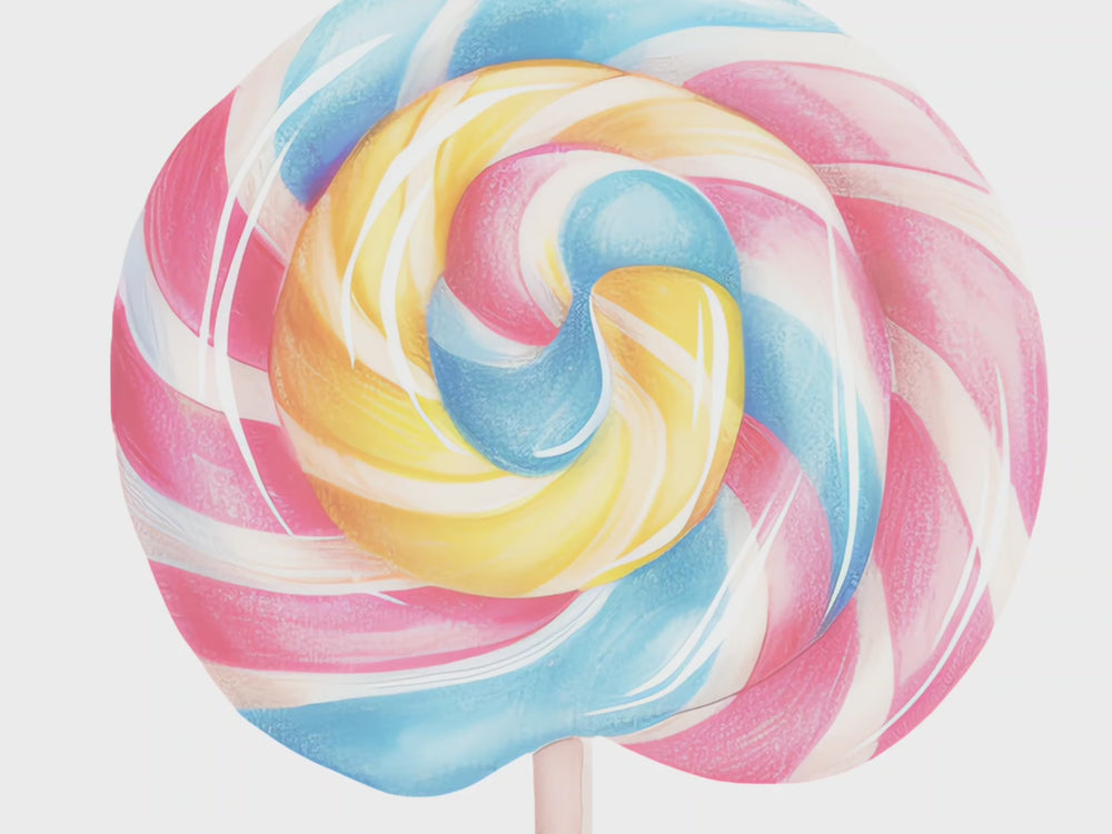 muted video showing text fragrance description for Lollipop. Revive childhood memories with the whimsical scent of fruity rainbow swirl lollipops! Luscious, mature berries mingle with touches of sweetness and a sugary burst!