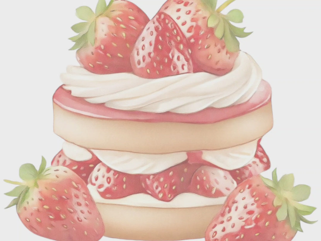 Muted video showing fragrance description for "Strawberry Shortcake". The decadent aroma of vanilla  shortcake topped with heaping  helpings of fresh- picked strawberries  & whipped cream.  