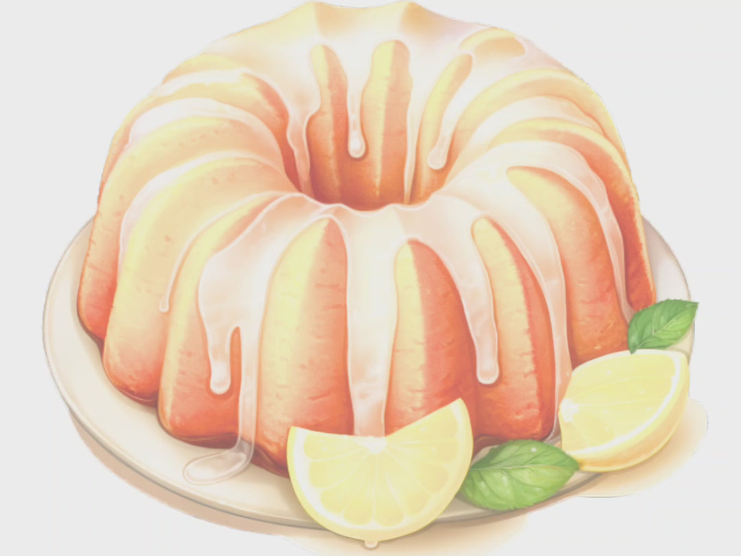 muted video showing text fragrance description for Lemon Bundt Cake. Hints of fresh-squeezed lemon mingle with warm notes of fresh-baked yellow poundcake.